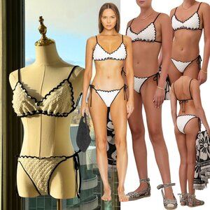 🆕 ZIMMERMANN 🧿 NWT Halliday Knit Scoop Bikini - Ivory/Black - Sz 1 - US 4 / 6